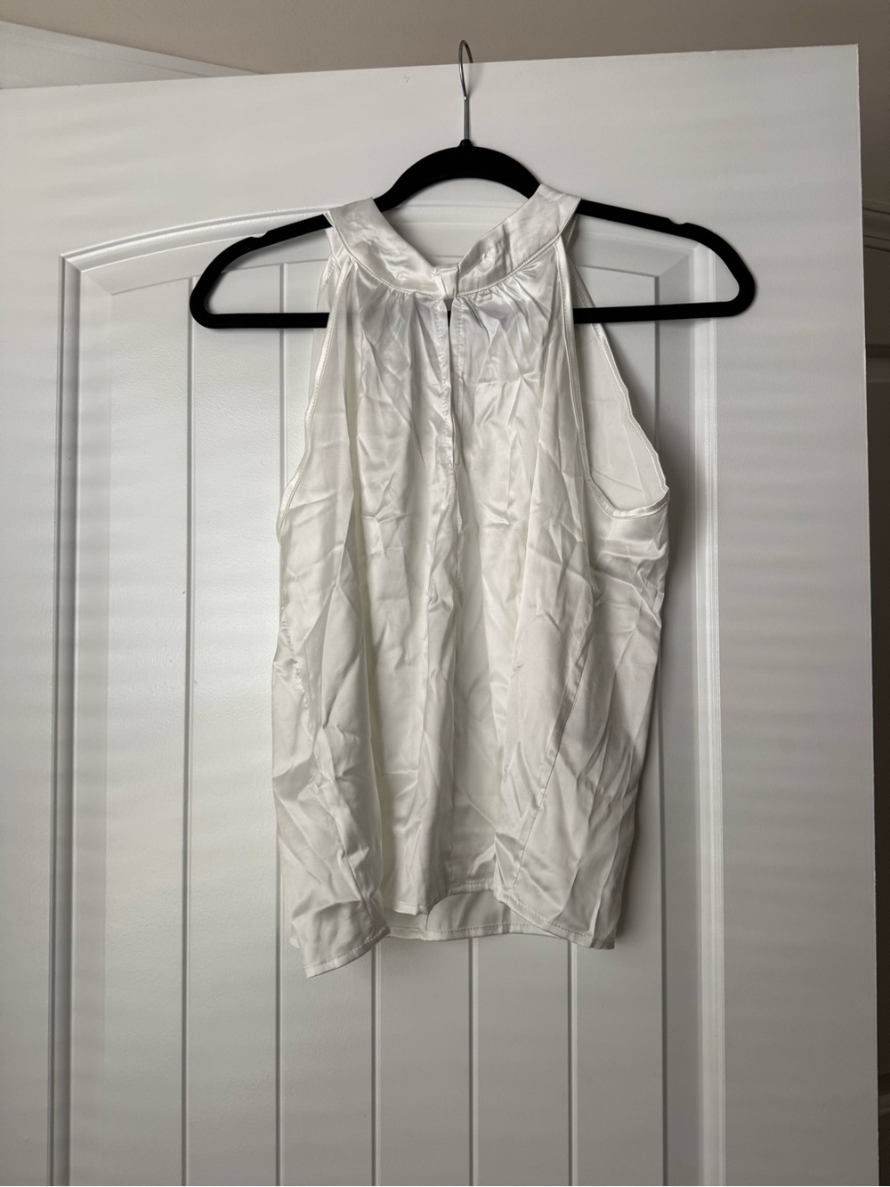 Silky feel Sleeveless White Halter Neck Blouse - Classic Women's Top